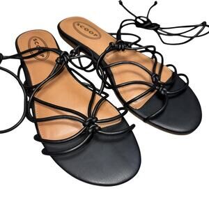 SCOOP WOMENS SANDALS SIZE 8 (EU 39) LACE UP STRAPPY GLADIATOR FLATS BLACK TAN